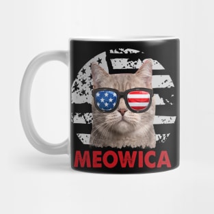 Funny Cat meowica 4th Of July USA American Flag Merica Mug
